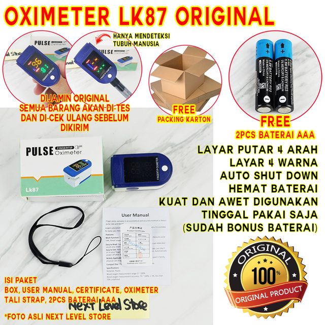 Oximeter Fingertip LK87 ORIGINAL - FREE BATERAI - Oxymeter Oksigen