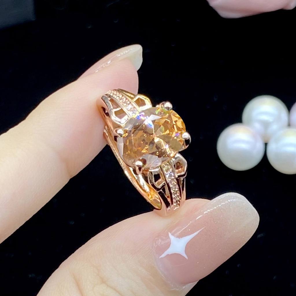 Batu Champagne Olivin Cincin S925 Perak Berlian Kristal Mawar Emas Perhiasan Fashion Wanita Pertunangan Pernikahan Rings