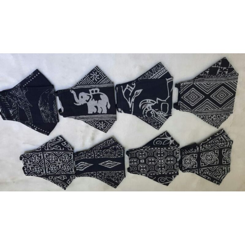(isi 4 pcs) Masker Kain Etnik Indigo Fashion Cowok Cewek Keren 4 Lapis Earloop Stoper