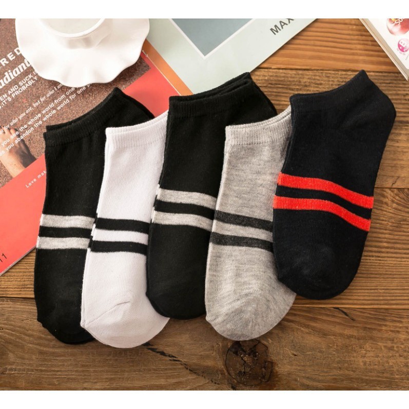 Yamata Kaos Kaki Pendek Semata Kaki Motif Garis / Kaos Kaki Hitam Semata Kaki / Kaos Kaki Pendek Pria Dan Wanita All Size / Kaos Kaki Bahan Polyester Katun