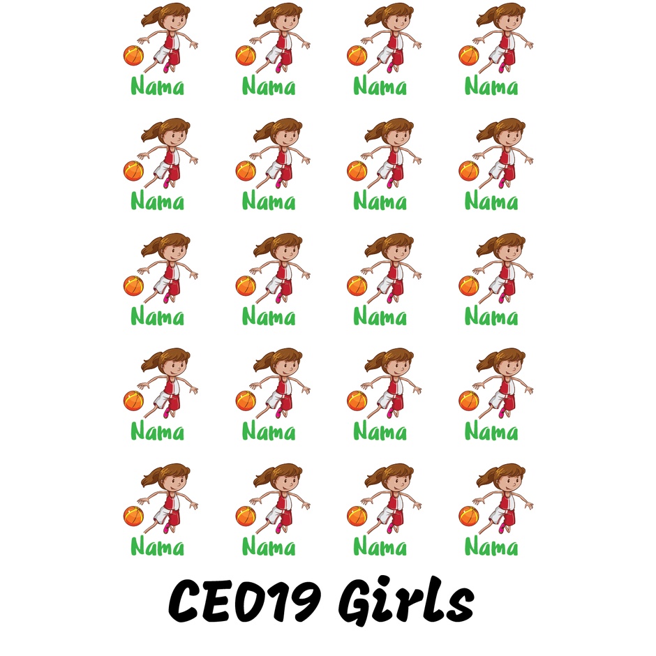 

Sticker Nama Cutting Label Waterproof Tahan Air Girls Sport 19 (CE019)