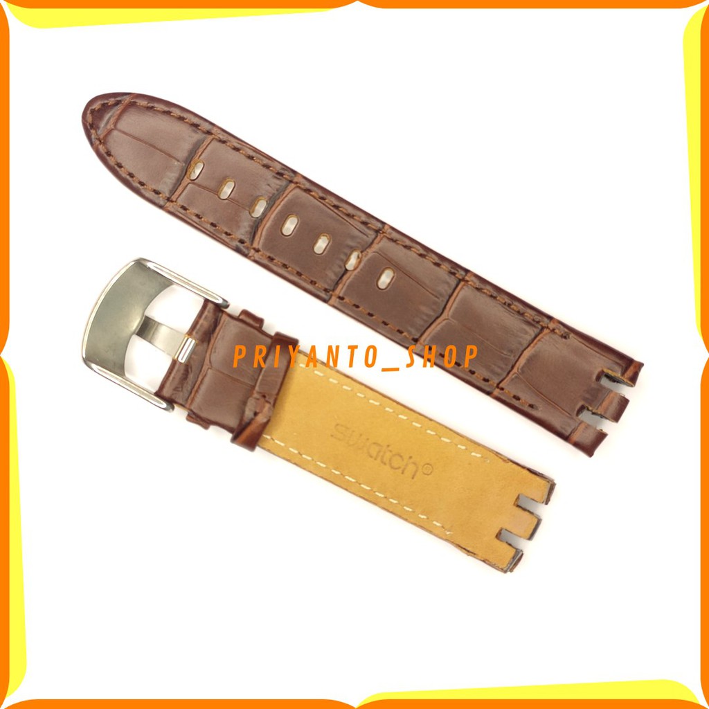 New 21mm Genuine leather watch band for swatch Tali jam YRS402 412 Drak Browon