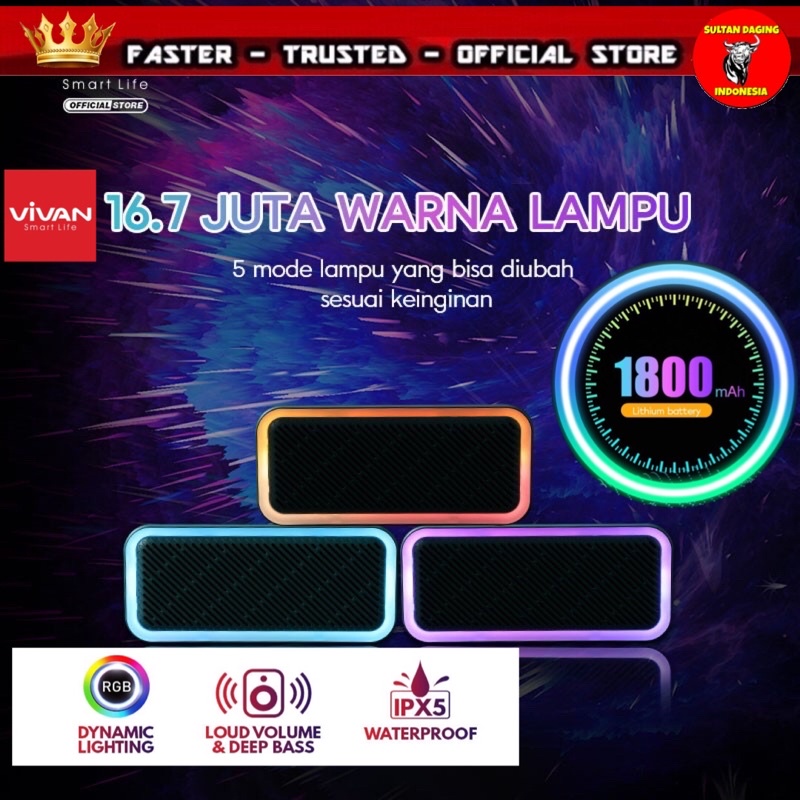 SPEAKER GAMING BLUETOOTH RGB WATERPROOF VIVAN VS6 LIGHTNING EFFECTS/SPEAKER GAMING RGB/VIVAN SPEAKER