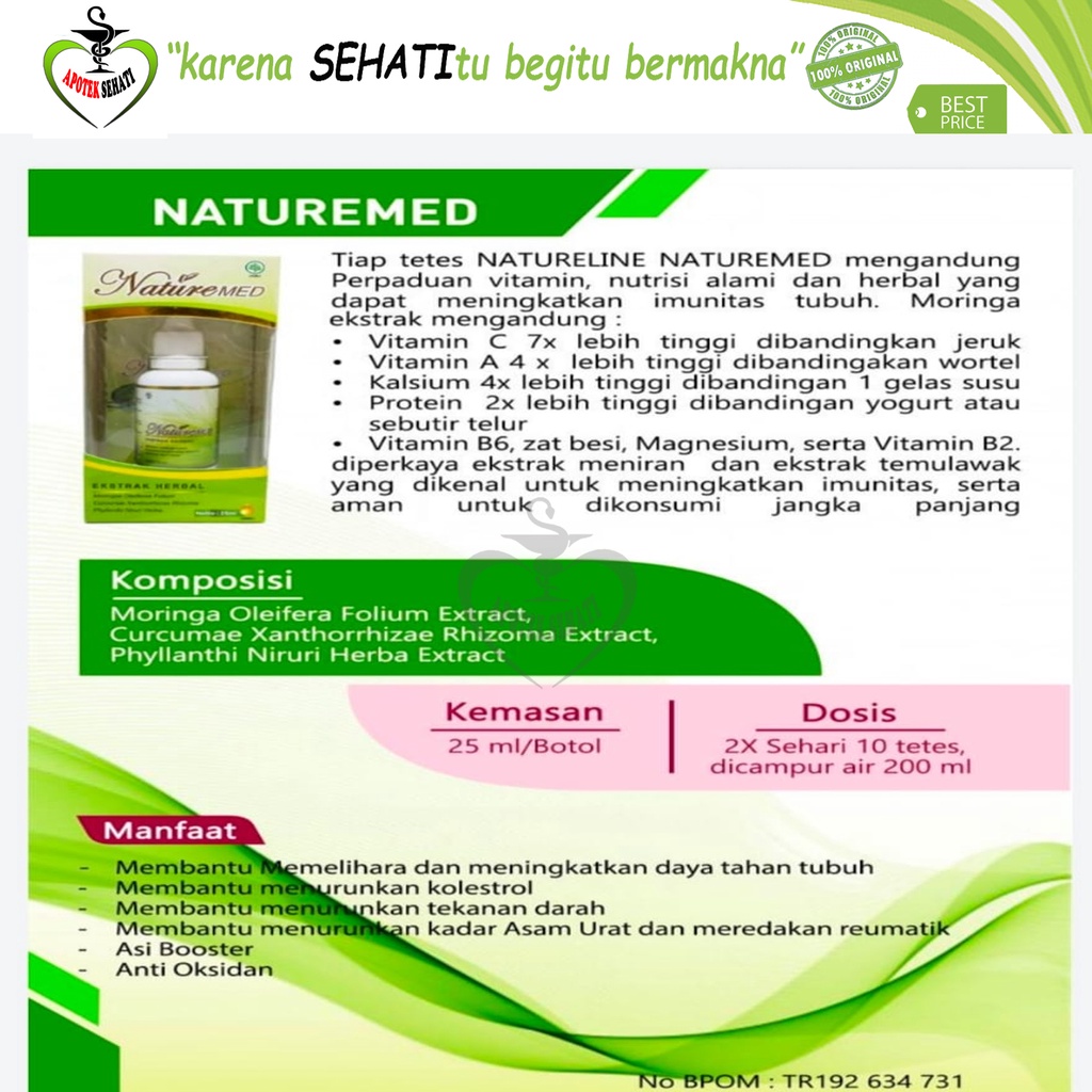 BPOM Naturemed 25ml Jamu Tetes Ekstrak Herbal Daya Tahan Tubuh  Asam Urat Hermed Nature Med