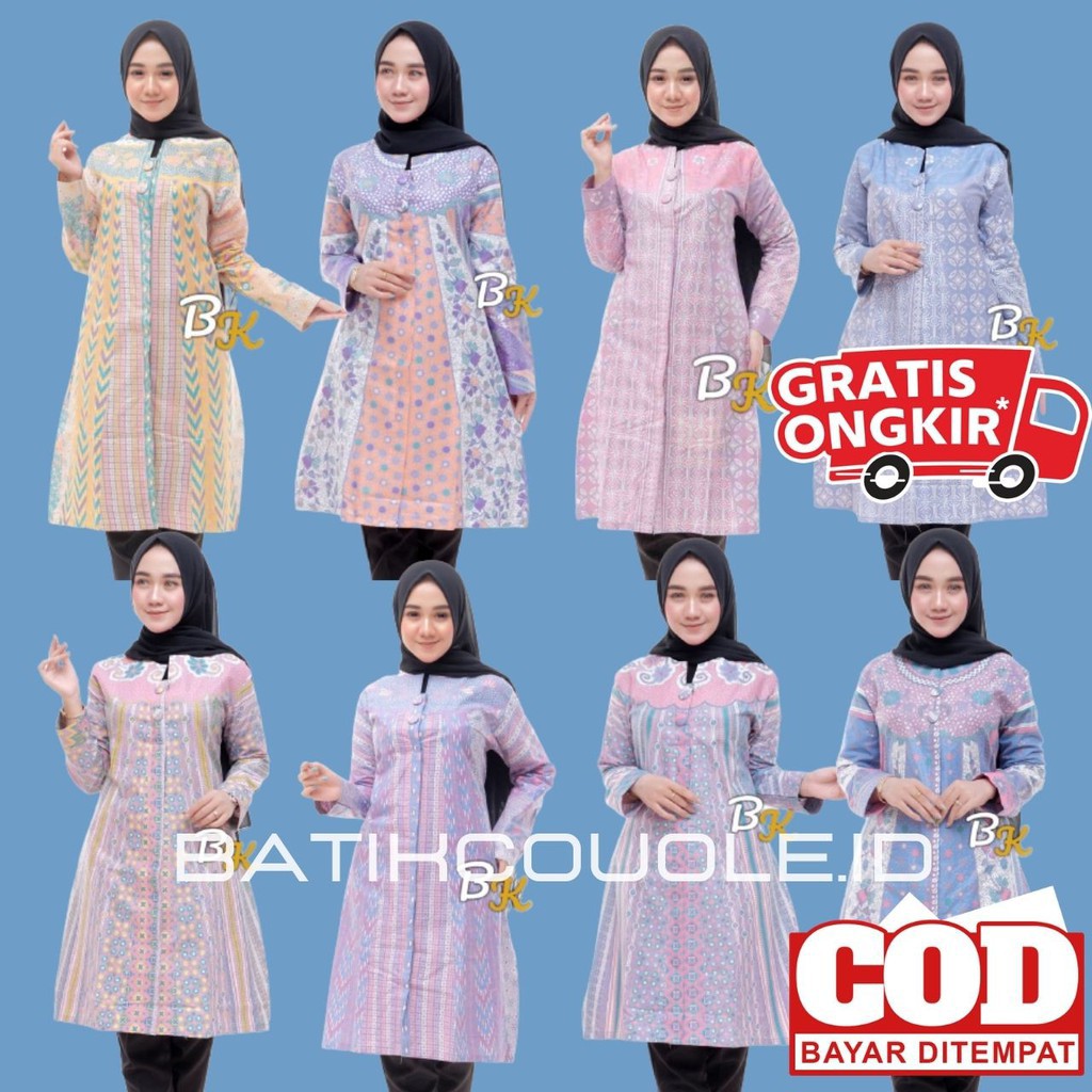 Batik Tunik Motif Terbaru Pekalongan Original Zipper M L Xl Xxl Xxxl Td 035