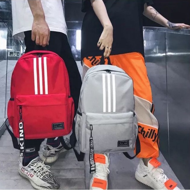 Adidas Fashion Wanita Ransel Garis Tiga untuk Gadis Perjalanan Kapasitas Tinggi Siswa Tas Pria Hitam Tas Laptop