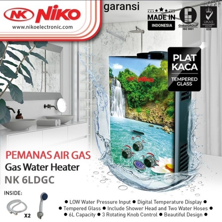 Water Heater gas NIKO 6L LED display kaca NK-6 LDG A/B/C/D NEW!! - BUBBLE WRAP