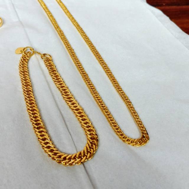 Set Kalung Dan Gelang Rantai Lipan Mini Lapis Emas 24k