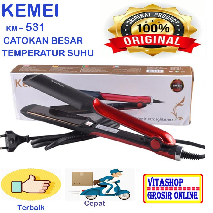 Kemei KM 531 Catokan rambut profesional temperatur suhu catok plat lebar