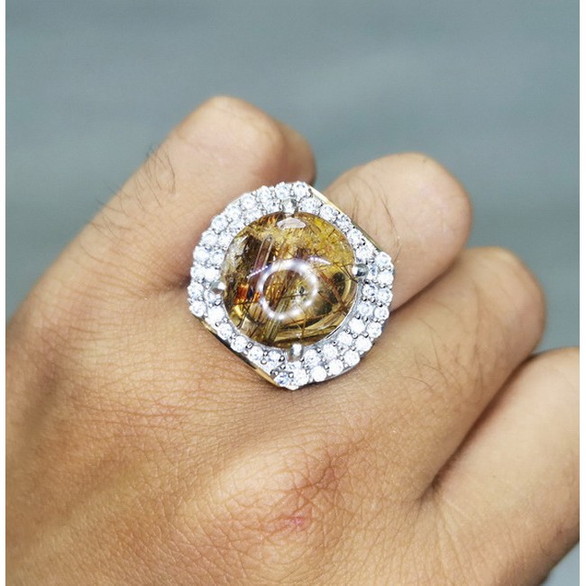 Batu Cincin Asli Kinyang Rambut Emas Natural Bagus