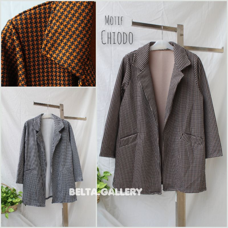Blazer Wanita Korea Style Trendy Casual Terbaru Houndstooth Berkantong Bahan Tebal Premium Outer Kerja Simpel Murah