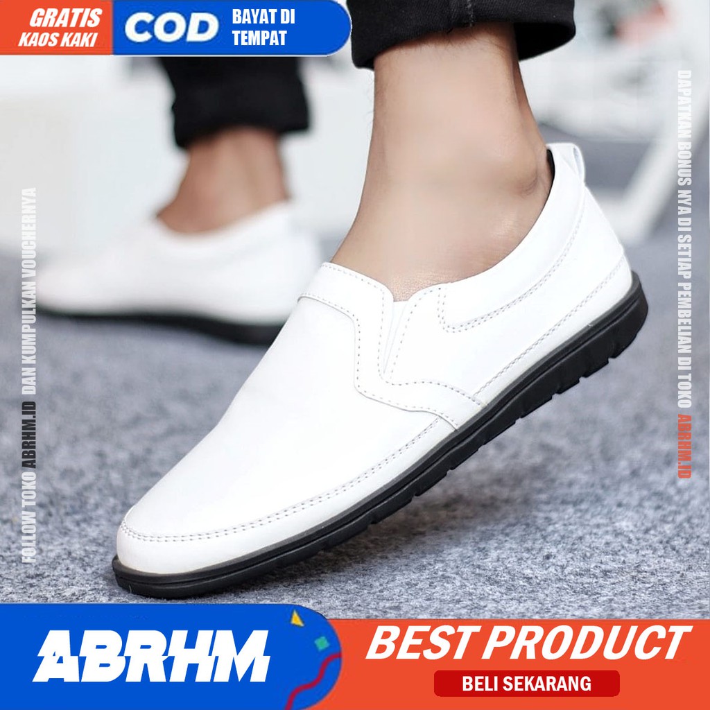 ABRHM X KAIJIN Sepatu Casual Formal Kulit Syntetic Original Slip On Slop Anti Slip Kasual Kerja Kantor Kondangan Pantofel Keren Kekinian  Murah Gaya Pria Cowo