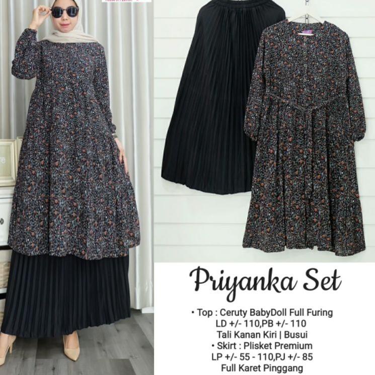 Koleksi Terbaru.. piyanka one set tunik kayla setelan rok plisket tunik ceruty babydoll baju setelan