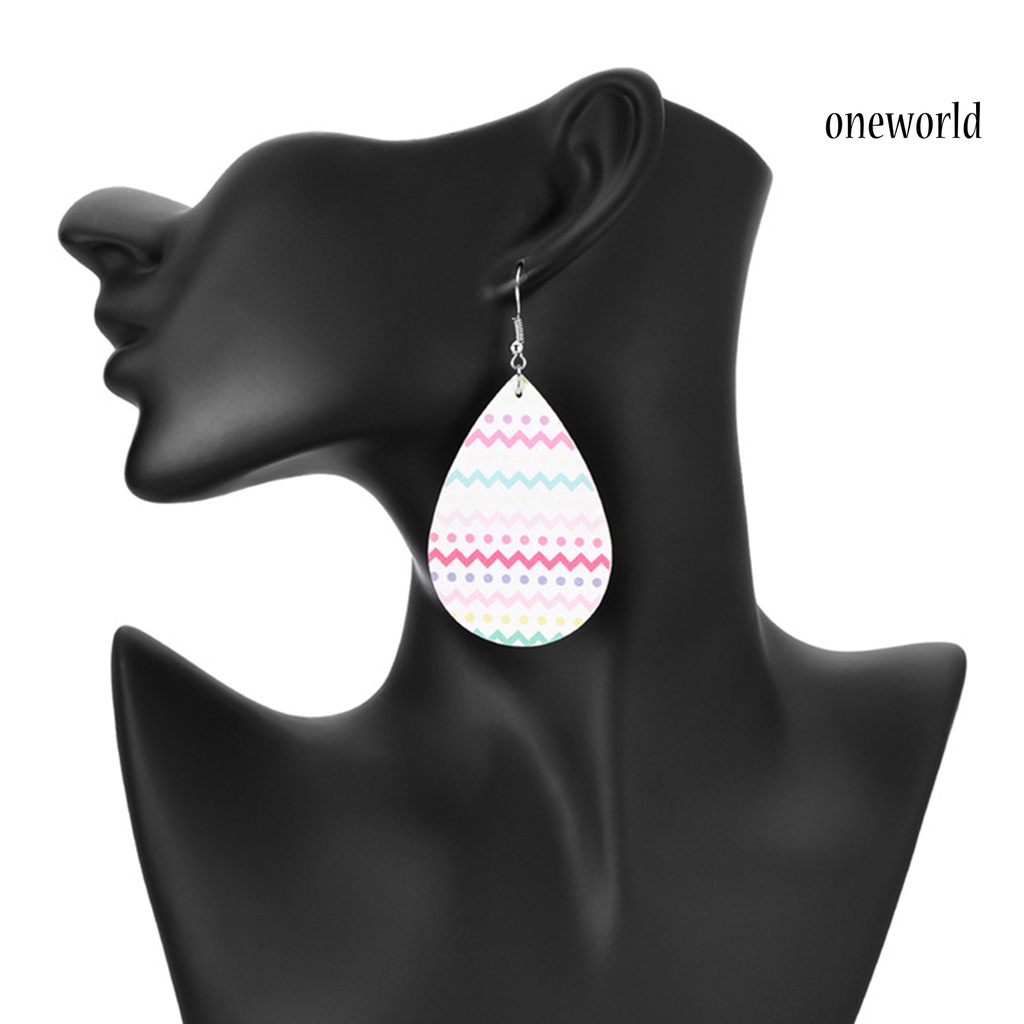 OW# Fashion Women Faux Leather Metal Water Drop Shape Earrings Gift Eardrops Dangler