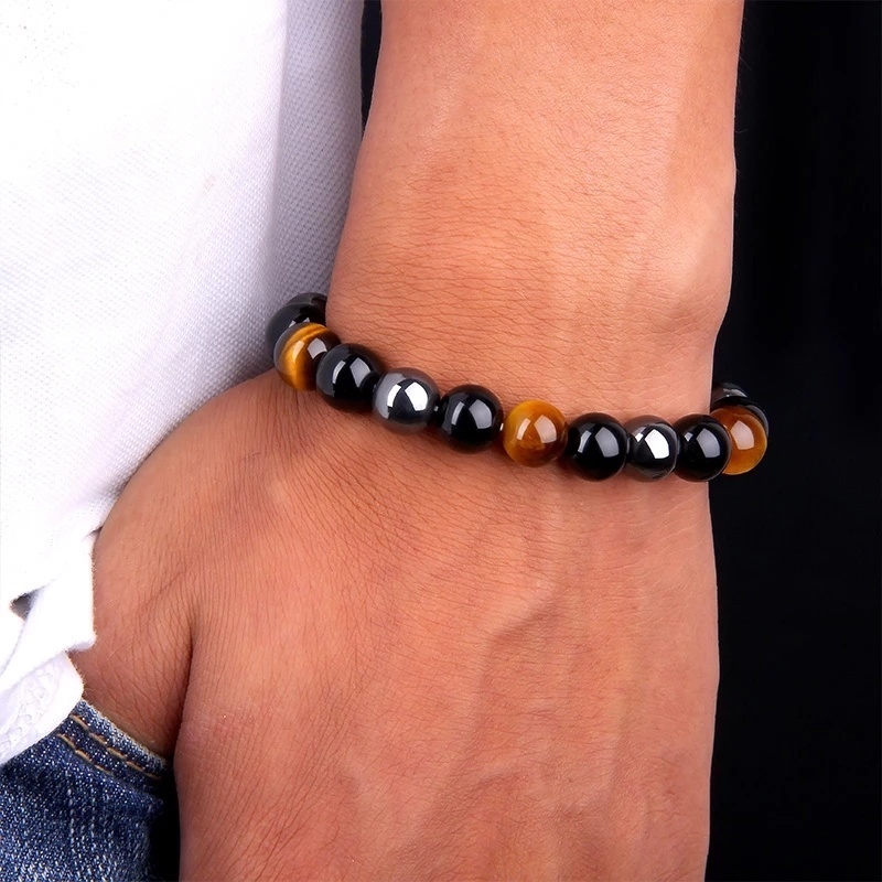 1gaya Retro Laki-Laki Tiger Eye Hematite Bead Gelang Perawatan Kesehatan Magnet Pelangsing Gelang