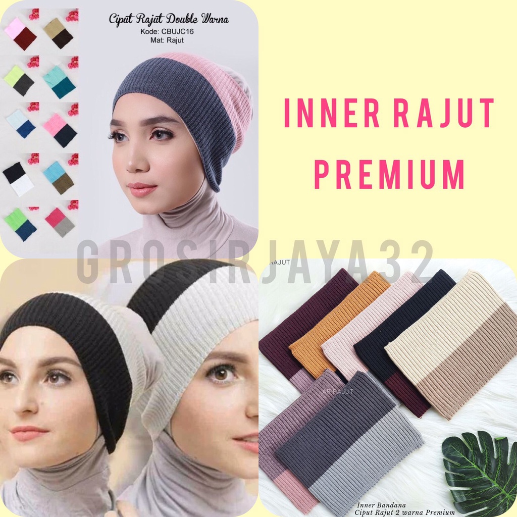 (GROSIRJAYA32) ciput rajut 2 warna - bandana rajut 2 warna - inner rajut 2 warna Murah berkualitas