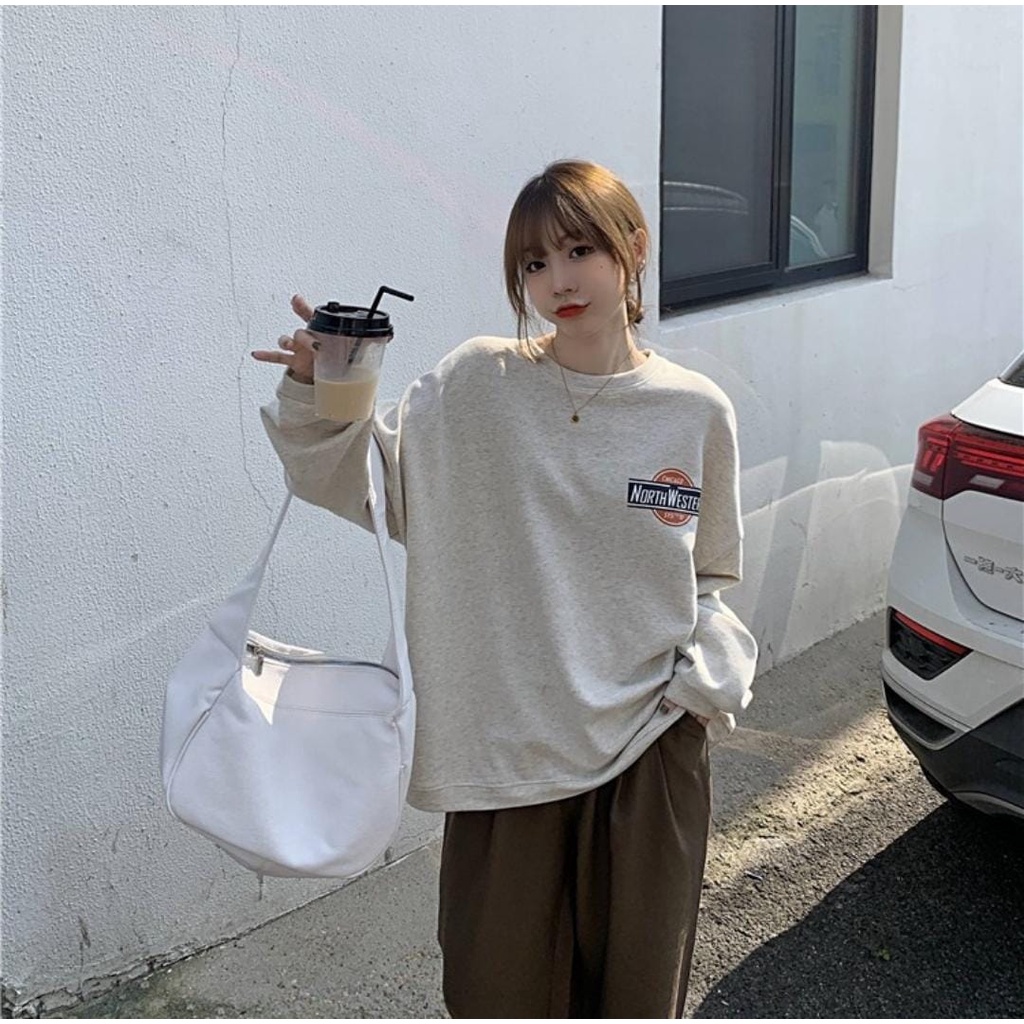 SWEATER WANITA NORTHWESTERN /// CREWNECK CASUAL KOREA/// ATASAN WANITA FLEECE TEBAL HALUS KEKINIAN TERBARU''