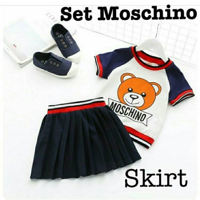 COD✔setelan moschino kid ks/pakaian anak kartun atasan dan rok pants