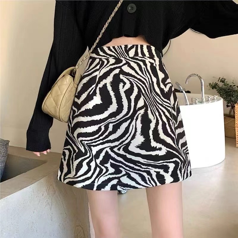 Korean Mini Skirt Split Sexy Bodycon Rok Pendek Belah Samping printed ZEBRA