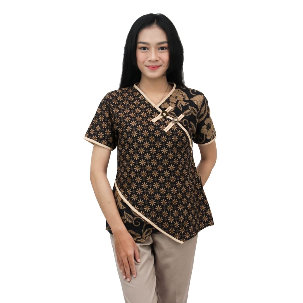 Atasan Batik Wanita Blouse Batik Dua Putri  S-M-L-XL-XXL-3L-4L-5L  Daun Kembar