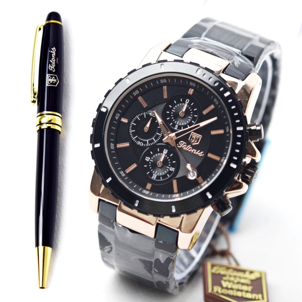 BEST SELLER JAM TANGAN PRIA TETONIS R285 TALI RANTAI CHRONO HIASAN TANGGAL AKTIF DM 4.7CM FREE BOX || JAM TANGAN PRIA FASHION PRI A TETONIS