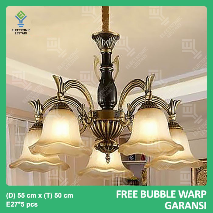 Lampu Gantung Klasik Ruang Tamu Antik Emas Cabang 5