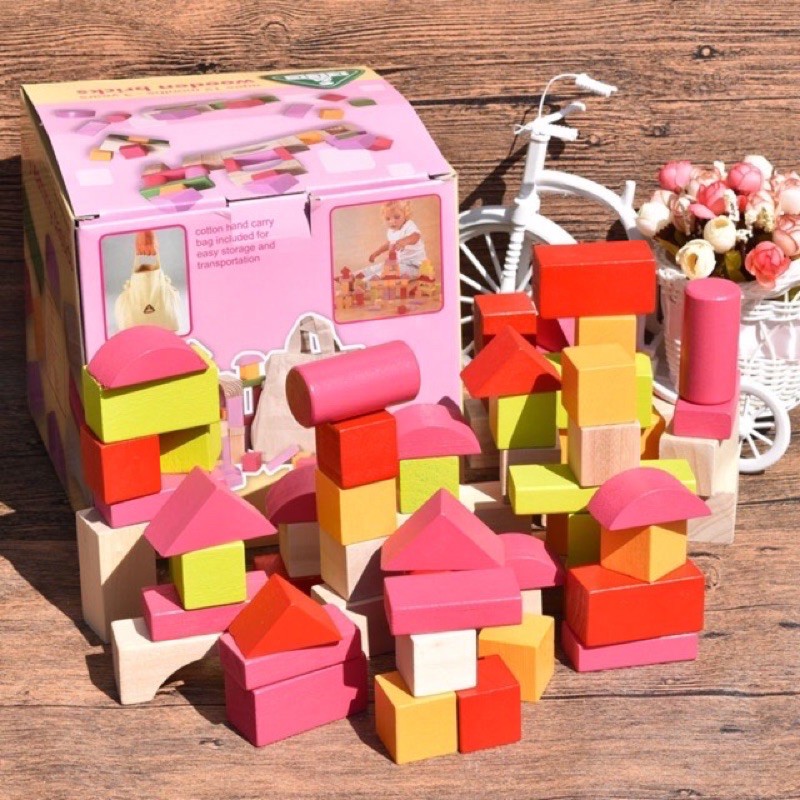 Elc wooden bricks 100 blocks - mainan balok anak - mainan edukasi anak - hadiah anak cowok cewek