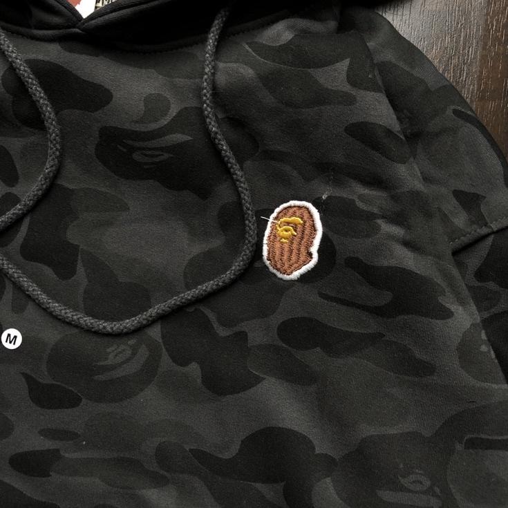 Top Produk.. Sweater Hoodie BAPE - Logo Basic bordir camo abu Fulltag + Label Mirror pria & Wanita