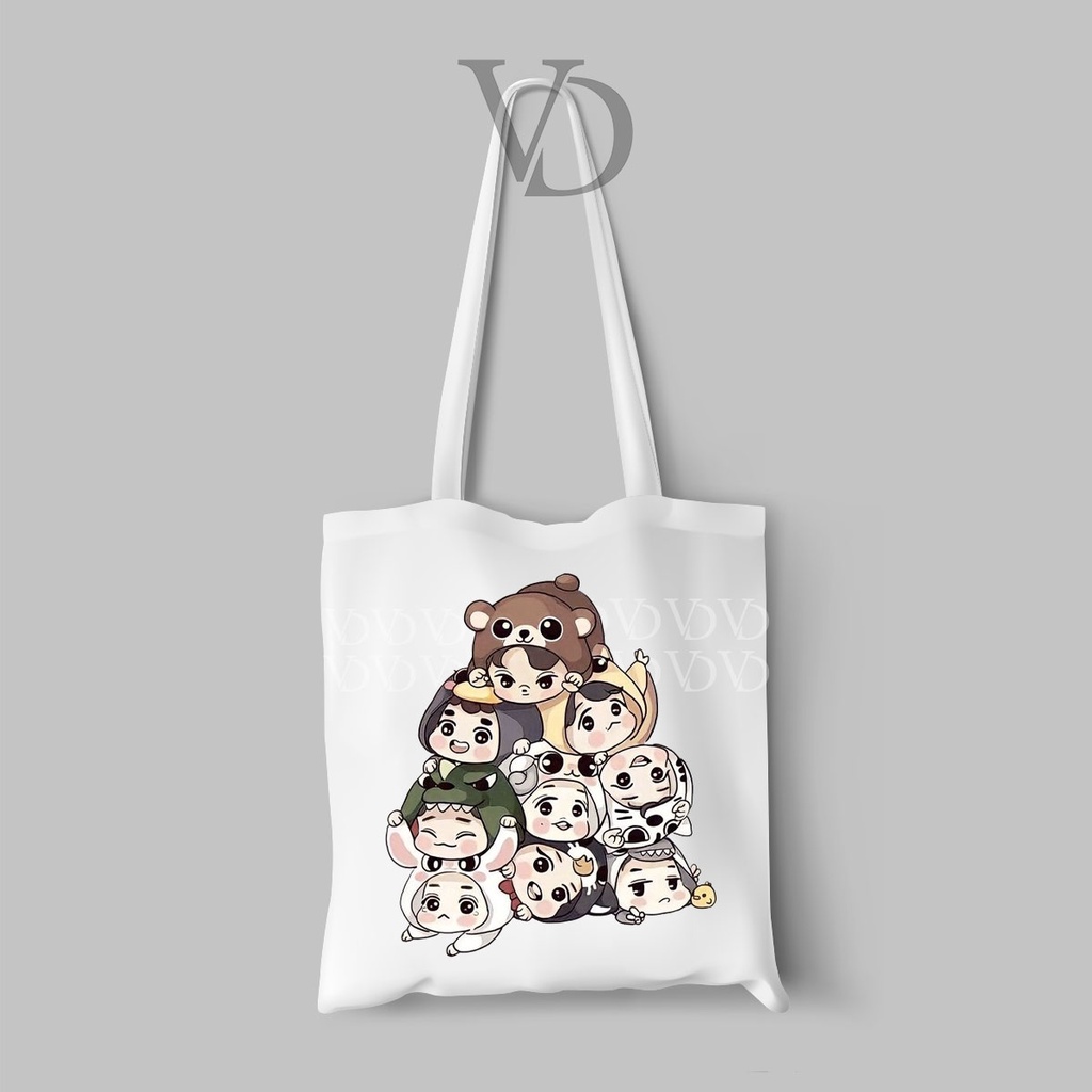 TOTE BAG BAHAN KANVAS MOTIF exo chibi fanart / korean TOTEBAG / TAS BELANJA