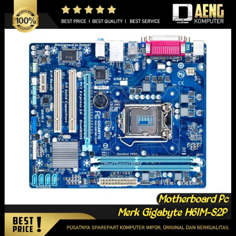 Motherboard Mainboard Mobo PC Merk Gigabyte H61M-S2P 1155 Support sandy dan Ivy bridge