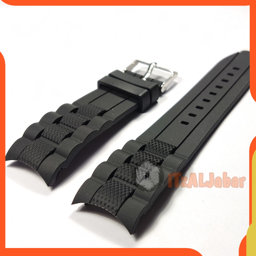 Tali jam tangan Karet 24mm Curved rubber strap WH125C Hitam