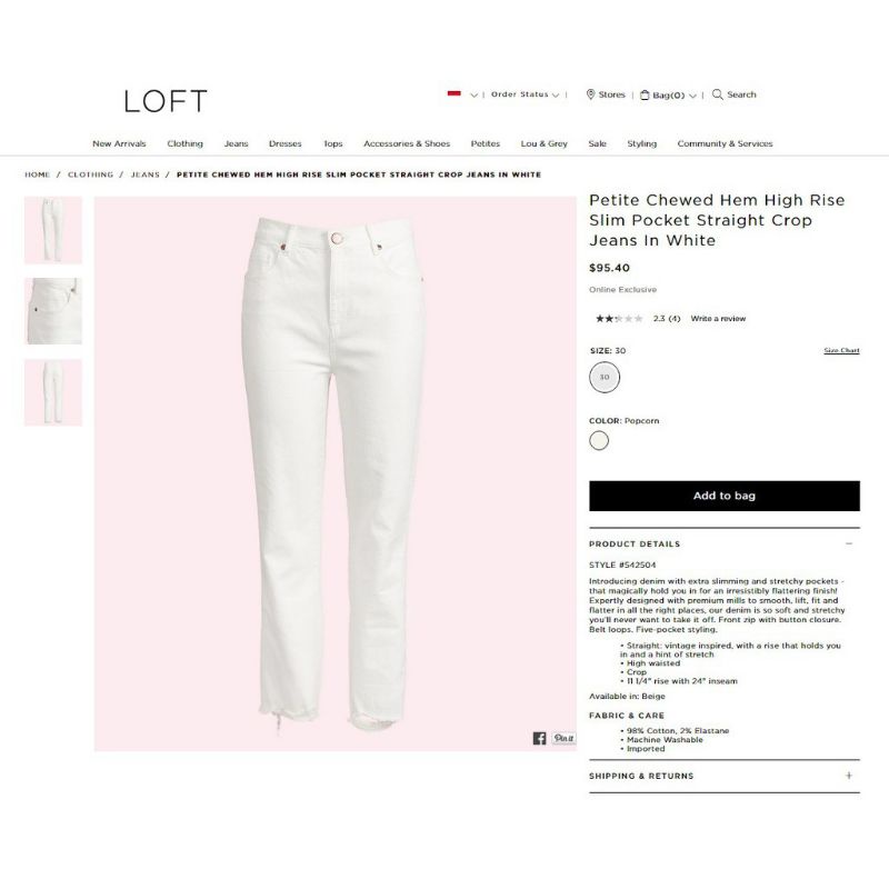 Loft 55 Chewet Hem Skinny Denim Pants White Celana Panjang Wanita Original Branded