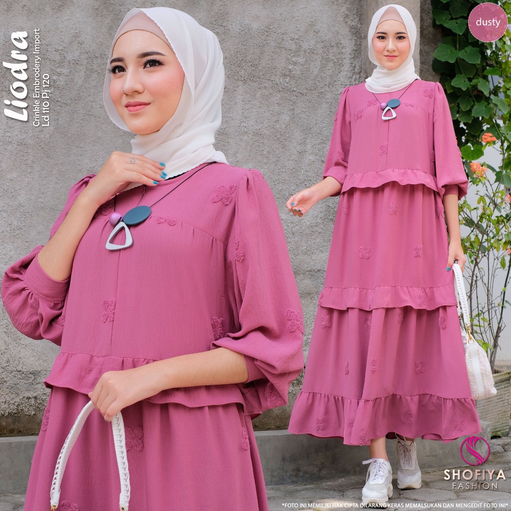 liodra Shofiya Fashion Gamis Susun Bahan Crinkle Import Ld 110 Original