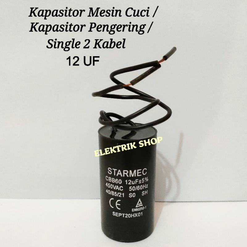 KAPASITOR MESIN CUCI SINGLE 2 KABEL / KAPASITOR PENGERING MESIN CUCI 12 UF MIKRO MULTI UNIVERSAL