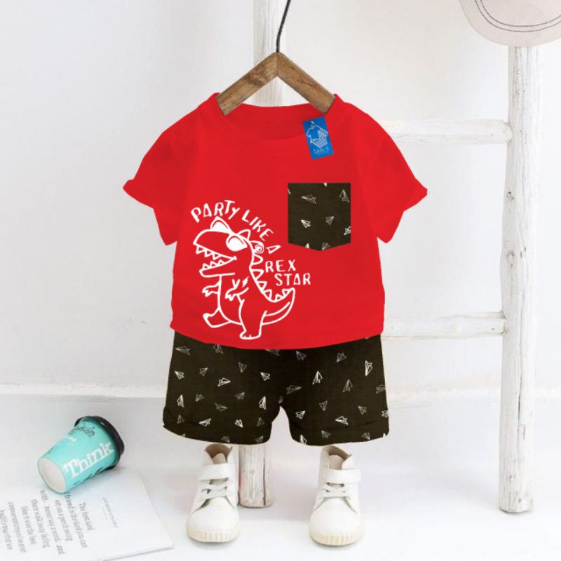 Setelan Anak Laki laki Set Kids Boy Pocket by Little S Size 2-7 Tahun