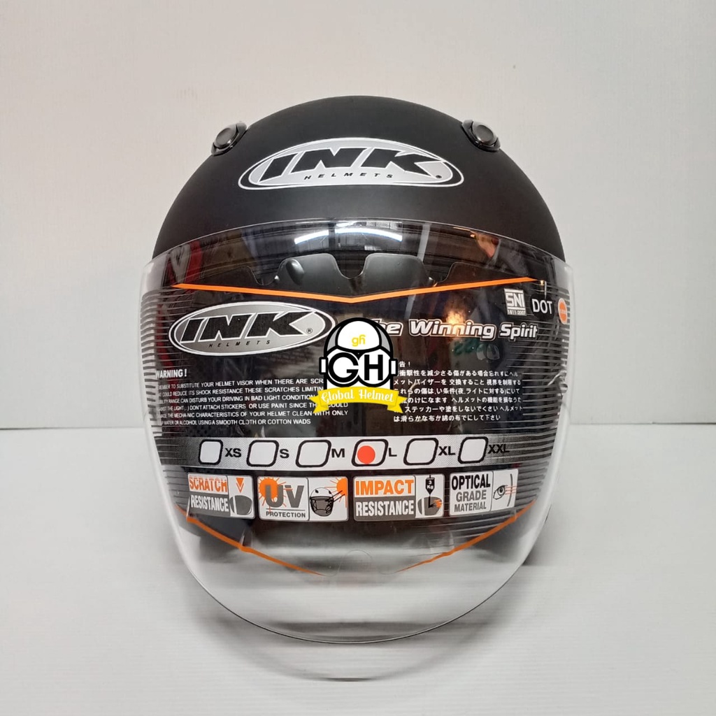 HELM INK HALF FACE INK CENTRO ORIGINAL 100% INK CENTRO JET SOLID BLACK MATT