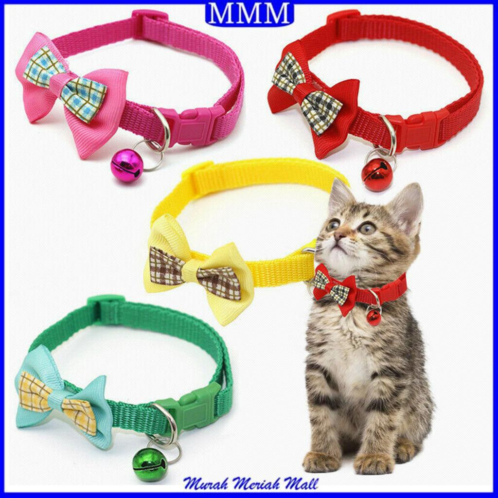 MMM Kalung Kucing Mini Pita Kupu Kupu Kalung Kucing Pita Kotak Kotak Kalung Kucing Bel kerincing Aksesoris Hewan Peliharaan Kucing dan Anjing