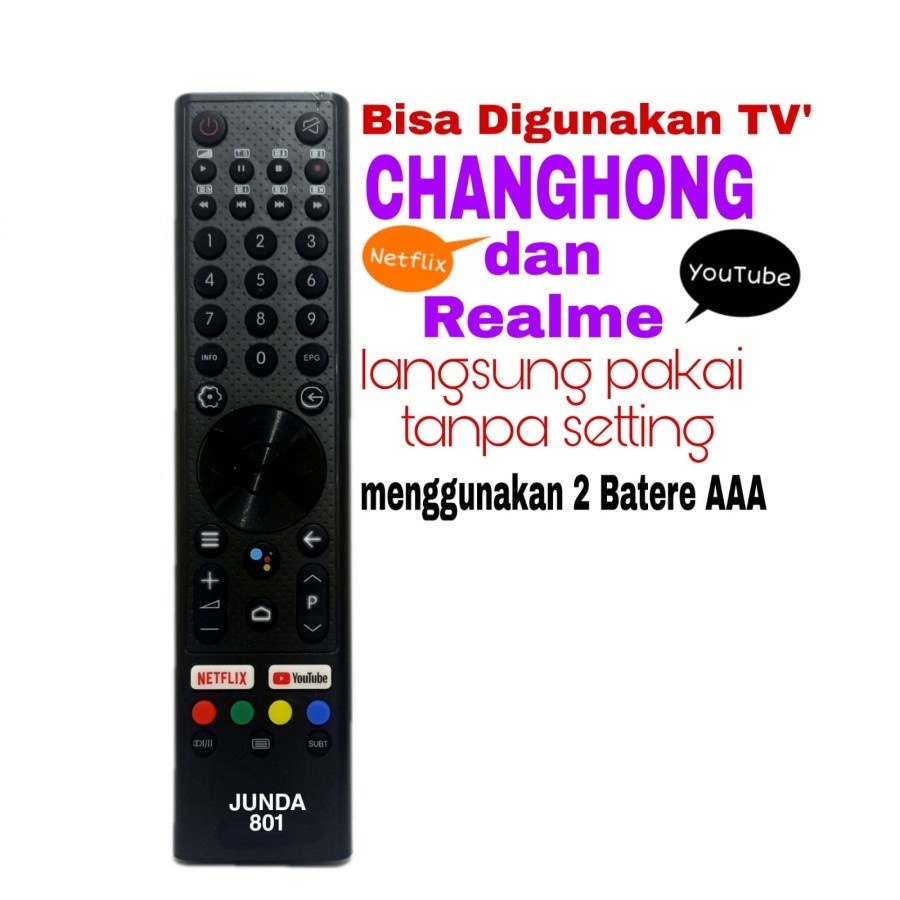 Remot Tv Android Changhong Grade Original Netflix Youtube + 2 Batrei