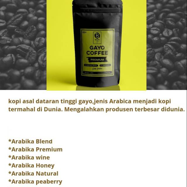 

Kopi Gayo premium ( Arabica Premium )