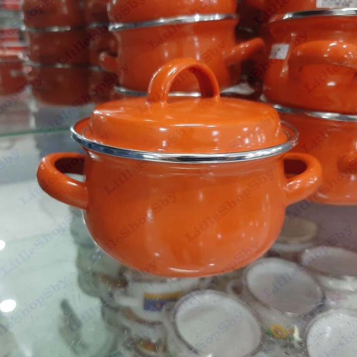 Panci Enamel kecil minipot 12cm orange