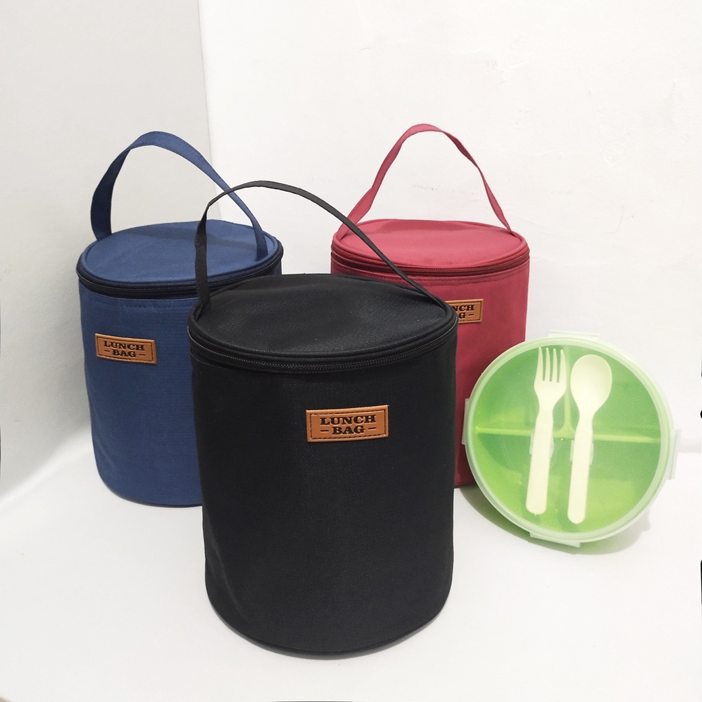 Kotak makan set tas bekal tabung kotak bekal anak sekolah tas bekal piknik tas bekal jumbo lunch bag dan lunch box golden sunkist bulat set kotak makan anti bocor