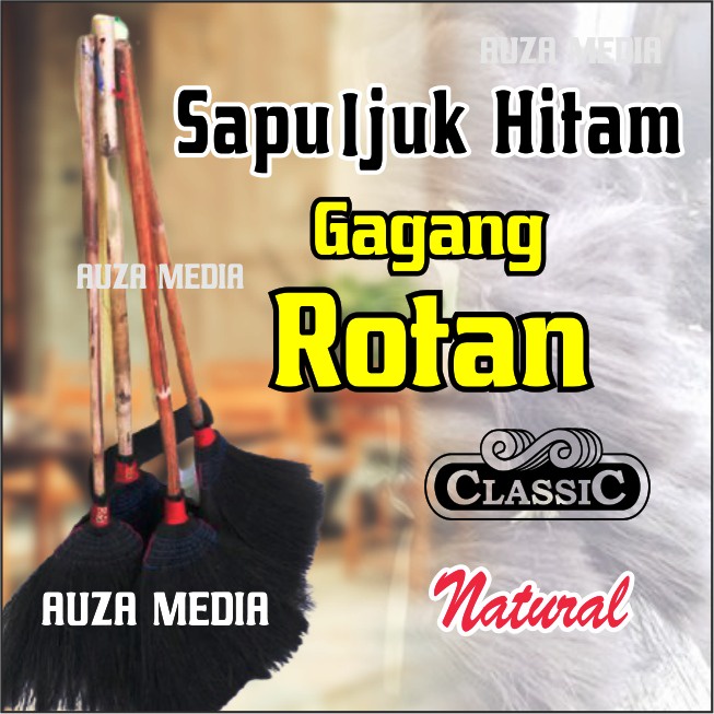 Sapu ijuk Hitam Gagang Rotan Kualitas Super / Sapu Ijuk Anti Rontok / Sapu Ijuk Murah