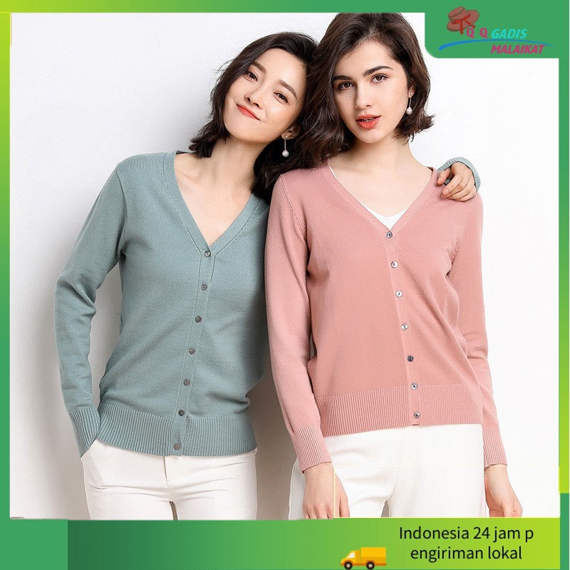 Pakaian Wanita Longgar Rajutan Cardigan V-neck Sweater Lengan Panjang kardigan cardigan wanita cardi