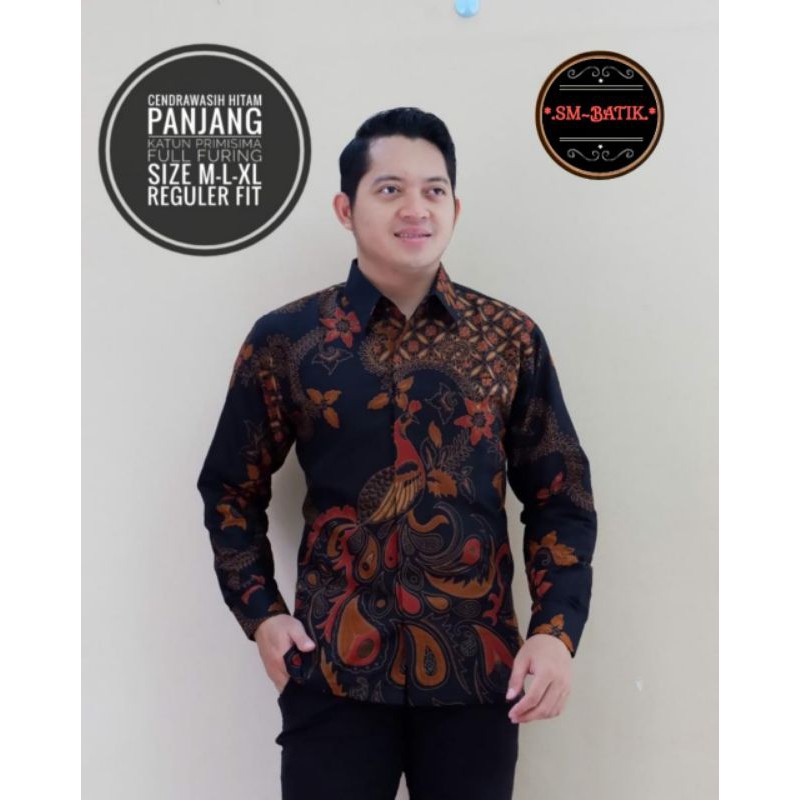 Batik Pria Exclusive Terbaru Batik Lengan Panjang/Pendek Warna Hitam Coklat CENDRAWASIH HITAM