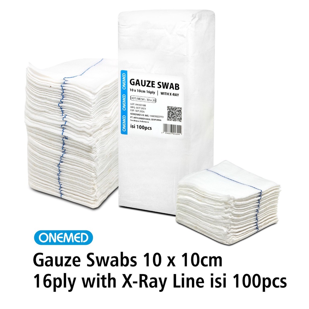 Kasa Lipat Gauze Swabs 10x10cm 16ply X-Ray Line OneMed Pak isi 100 OJ2