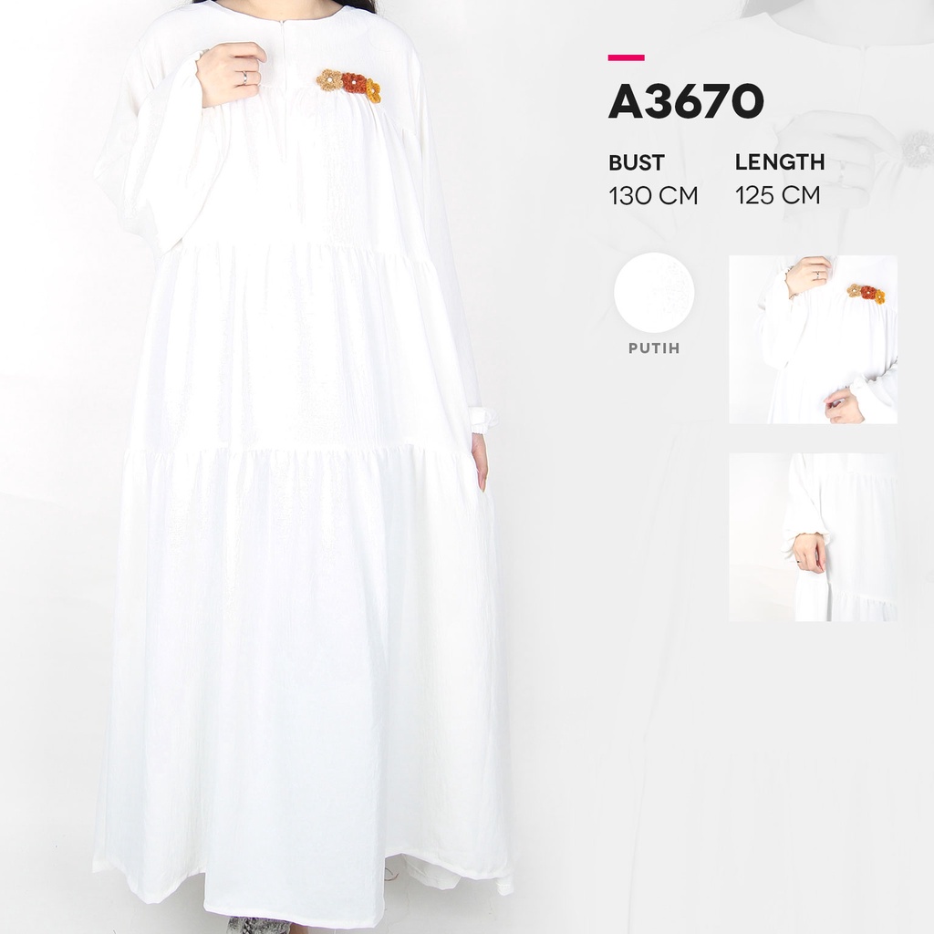 Maliju Long Tunik Jumbo LD 130 CM Bigsize Semi Gamis Resleting Khusus Putih Gypsy Katun Crinkle - A3