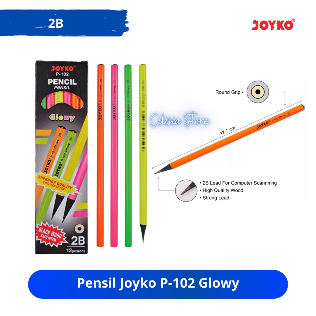 

Pensil 2B Joyko P-102 Glowy / Pensil Kayu / Pencil / 2B / BOX ISI 12 Pcs