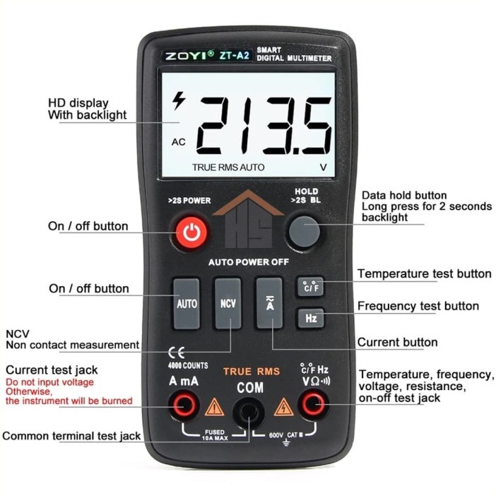 Zoyi ZT-A2 Auto Smart Multitester Avometer Digital AC DC Voltage NCV