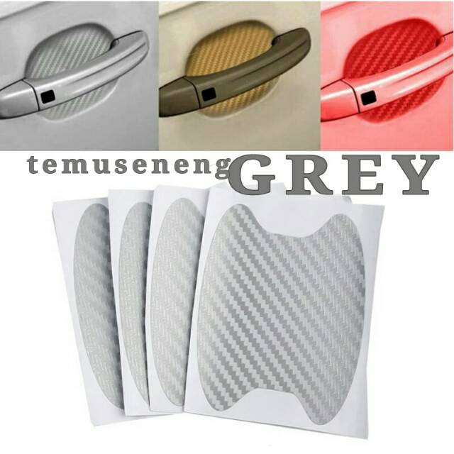 4Pcs 1 Set Grey Carbon Abu Sticker Stiker Handle Pintu Mobil Gagang Pegangan Pengaman Anti Gores