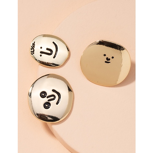 LRC Anting Tusuk Fashion Golden Smiley Geometric Alloy P60489